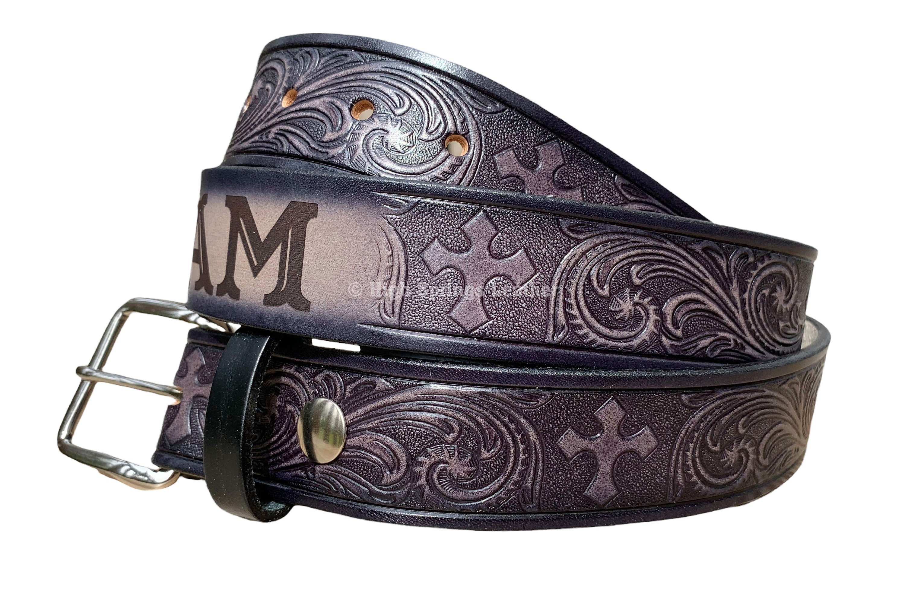 小物 used western belt Name Belt - Western Cross Gray and Black Leather Belt Custom