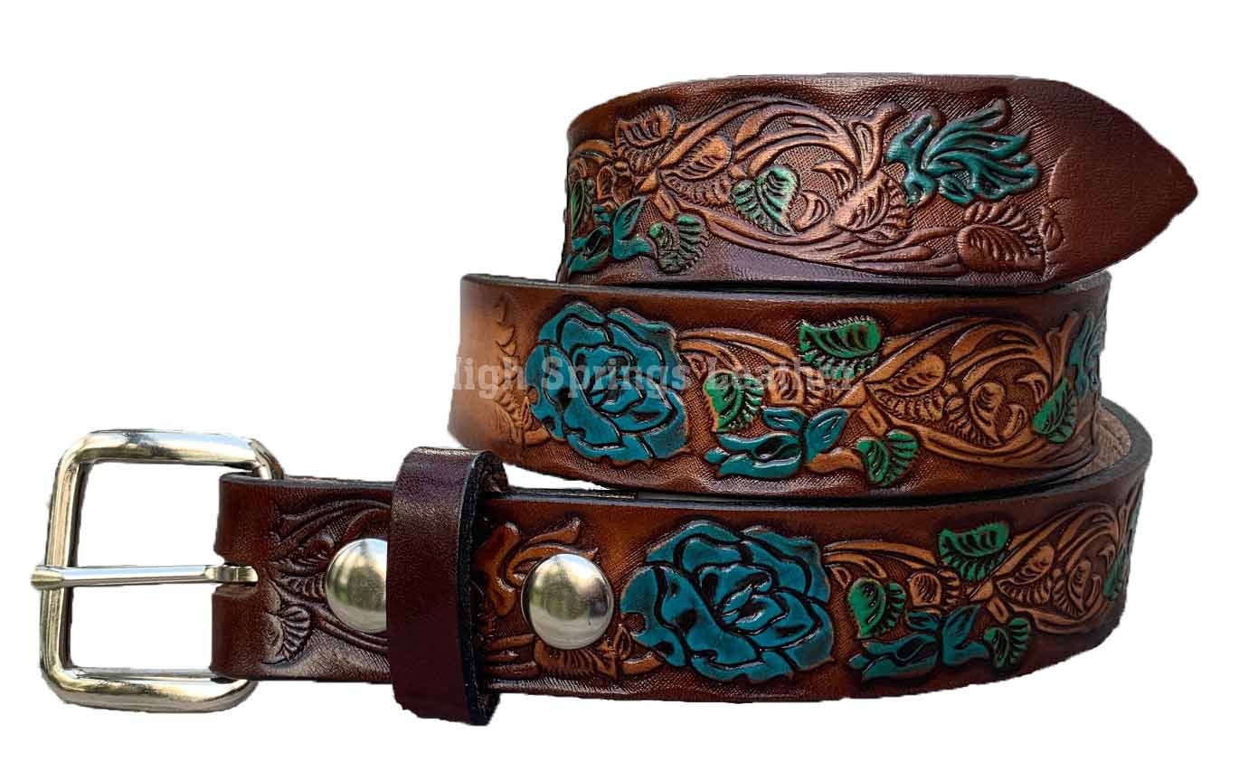 Teal Leather Belt - Etsy display picture 1