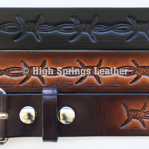 Leather Belt - Barbed Wire Embossed Belt Available for Men and Women