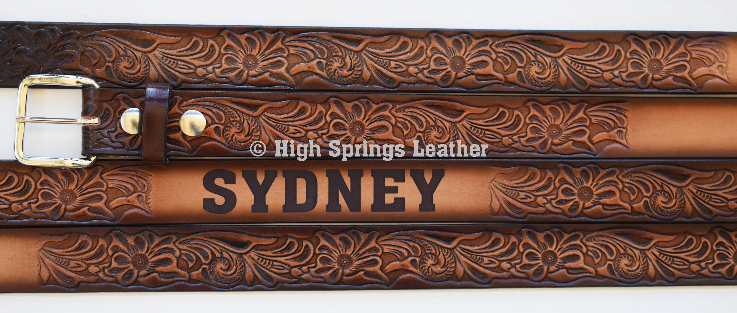 Name Belt 927 - Western Designed Brown Leather Belt Custom Name Belt 927 - Western Designed Brown Leather Belt Custom