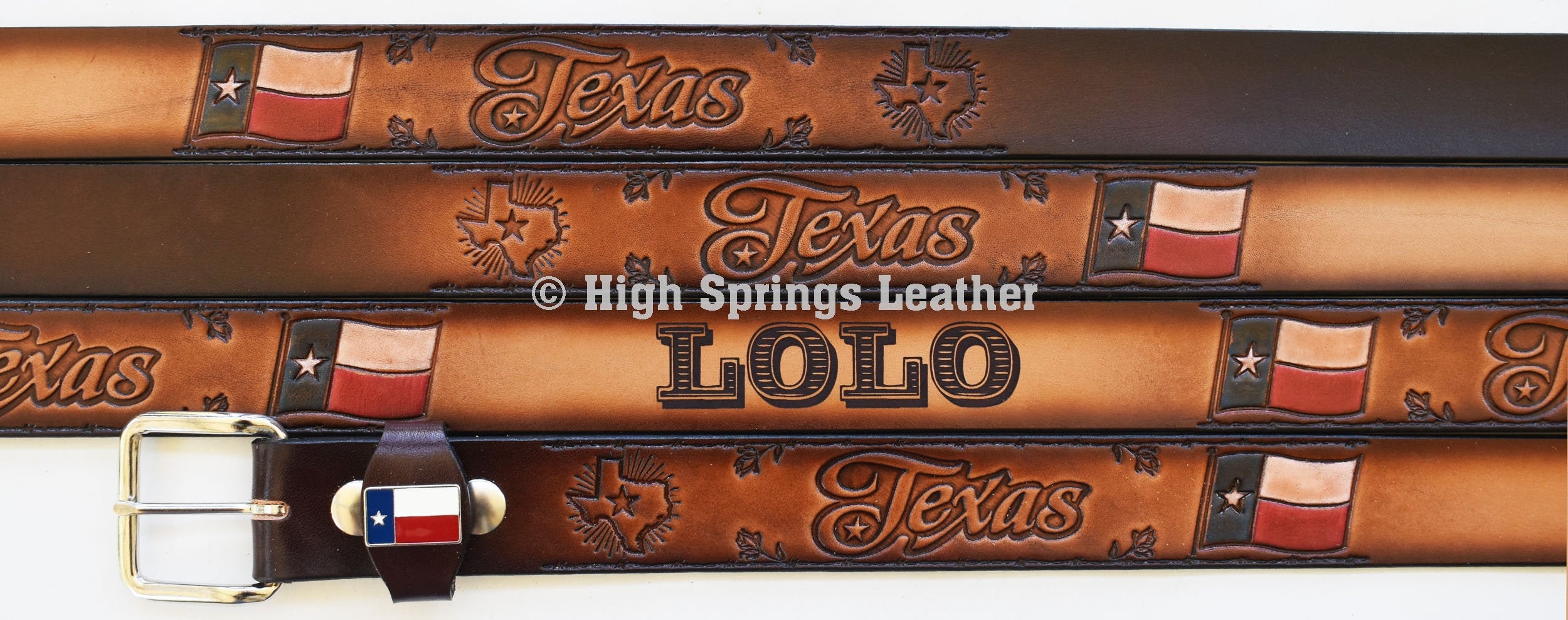 Texas Flag Leather Belt: Custom Engraved Name Belt, Full Grain Cowhide
