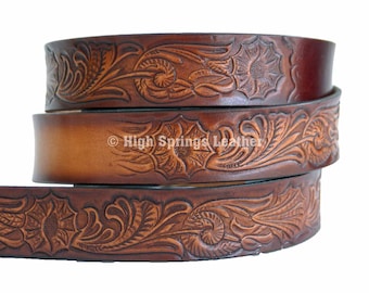 Name Belt - Western Floral CF Brown Leather Belt Custom Engraved for Men and Women