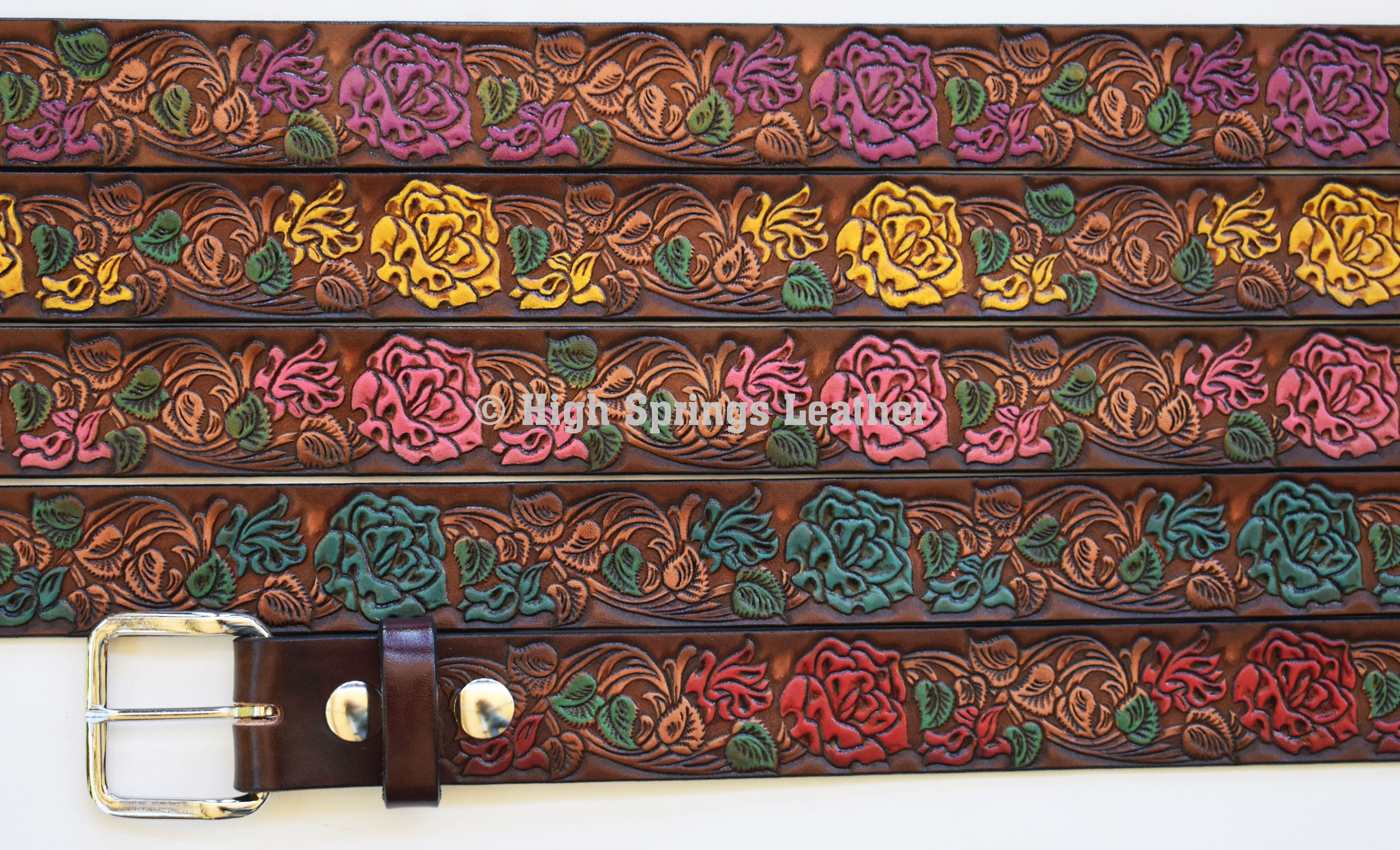 Hand-painted Rose Leather Belt: Embossed Floral Design - Etsy