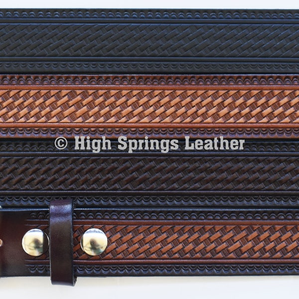 Leather Belt - Basket Weave Embossed Design for Men and Women Available in Brown, Black or Wine Dyed Leather