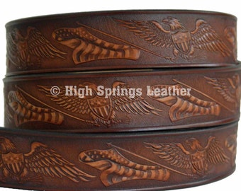 Name Belt - Eagle and American Flag Brown Leather Belt Custom Engraved for Men and Women