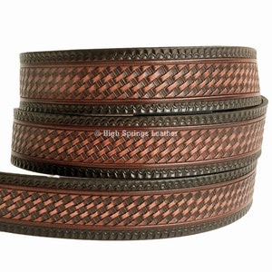Basket Weave Embossed Leather Belt: Full Grain Cowhide, USA Made