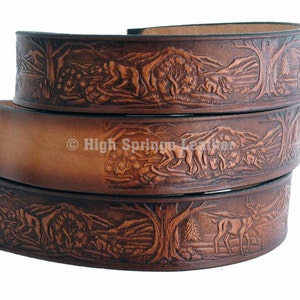 Name Belt - Wildlife Embossed Brown Leather Belt Custom Engraved for Men and Women