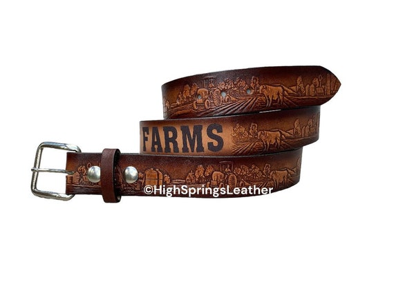 Name Belt - Farming Embossed Brown Leather Belt Custom  display picture 1