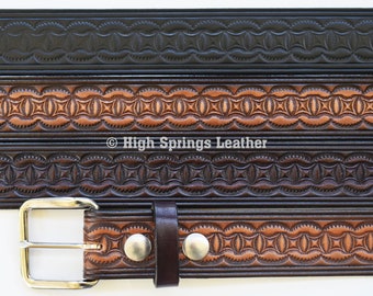 Leather Belt 944 - Embossed Custom Made for Men and Women Made in USA Available in Wine, Brown and Black