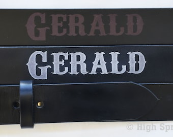 Name Belt - Black Leather Belt Custom Engraved for Men and Women
