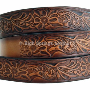 Name Belt 927 - Western Designed Brown Leather Belt Custom Engraved for Men and Women