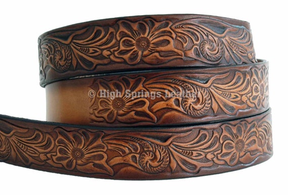 Western Embossed Brown Leather Belt 927; Custom Engraved Men  display picture 2
