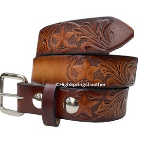 Vintage Littles San Antonio TX Leather Belt Brown Western Size 36 Made in Texas Tony Lama® Kids Little Texas Tooled Leather Western Name  main image 3