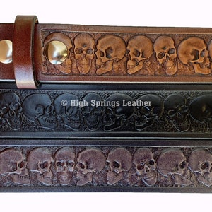 Leather Belt - Skull Embossed Leather Belt Colors Available for Men and Women