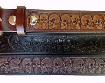 Leather Belt - Skull Embossed Leather Belt Colors Available for Men and Women