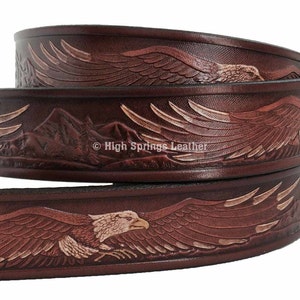 Name Belt - Eagle Brown leather belt hand painted 107 Custom Engraved for Men and Women