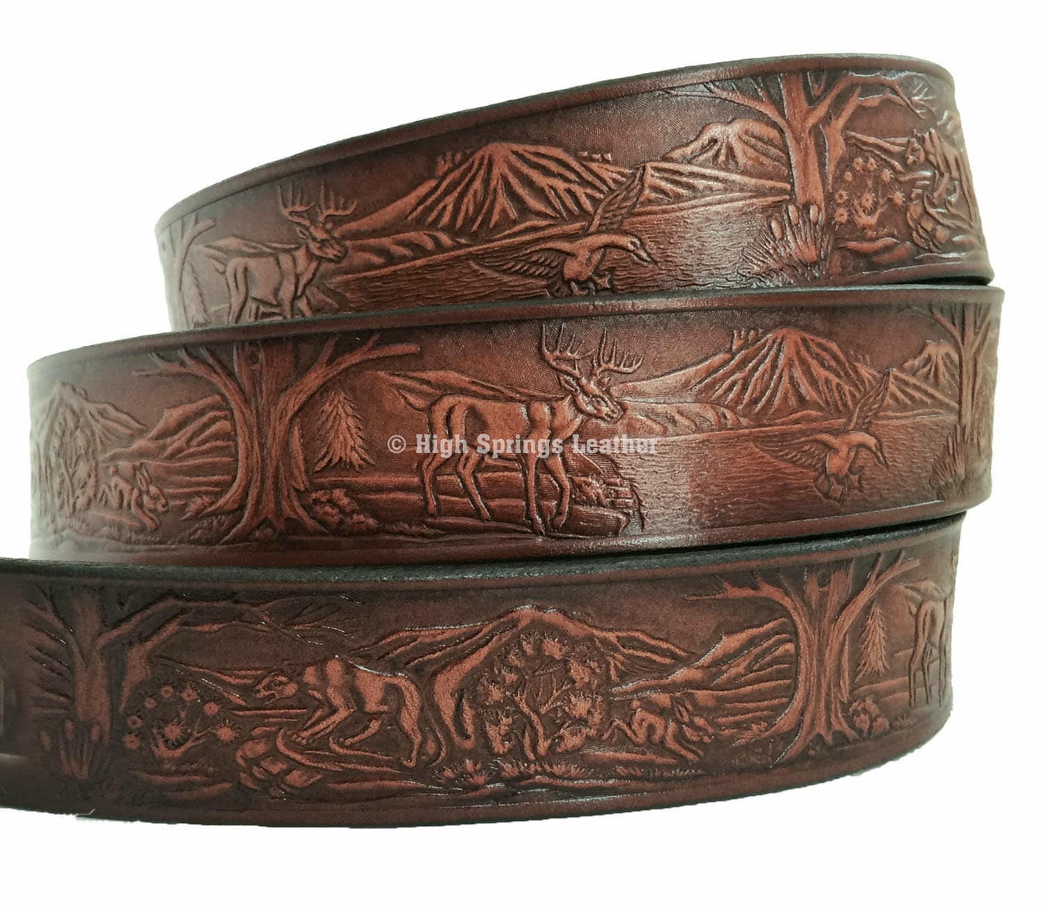 Landes Tan Leather Belt w/ Embossed Wildlife NWOT Embossed Leather Belt Blank | identityleathercraft main image 4