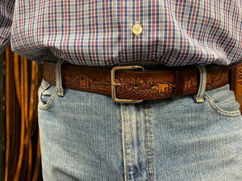 Name Belt Western Cross Brown Leather Belt Custom Engraved Etsy