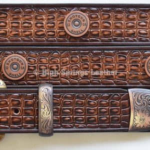 Leather Belt - Gator Embossed Leather Belt Custom made for Men and Women Includes shotgun shell conchos and 3 piece buckle set