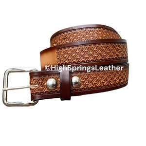 Name Belt - Diamond Designed Embossed Brown Leather Belt Custom Engraved for Men and Women