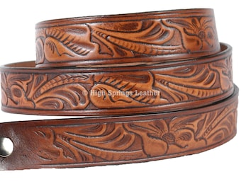 Name Belt 929 - Western Embossed Brown Leather Belt Custom Engraved for Men and Women