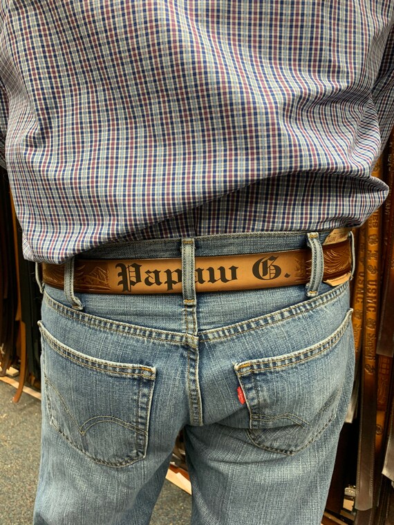 Cinturón de nombre Cinturón cuero marrón para - Etsy España