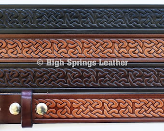 Celtic Knot Leather Belt: Embossed Irish Design, Full Grain Cowhide