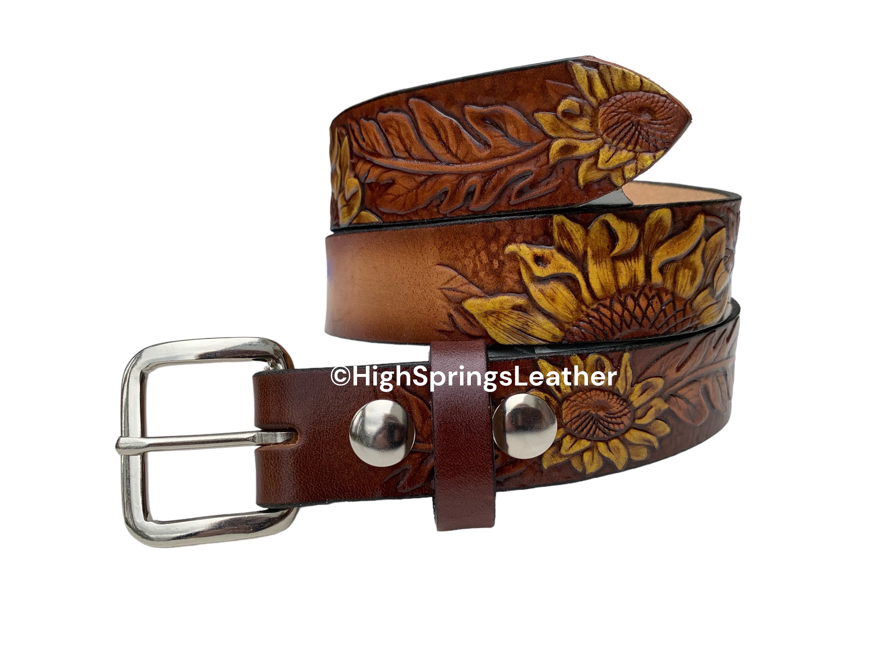 Brown Leather Sunflower Belt Pouch with lavender Initials Leather Belt Custom Name Sunflower - Etsy main image 4