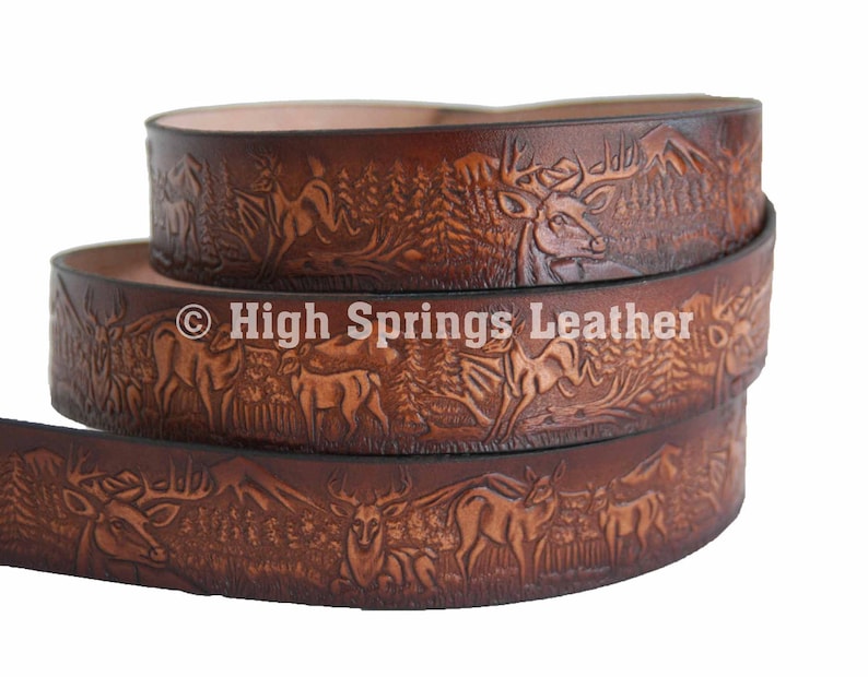 Leather Belt Deer Embossed Belt Available for Men and Women Etsy