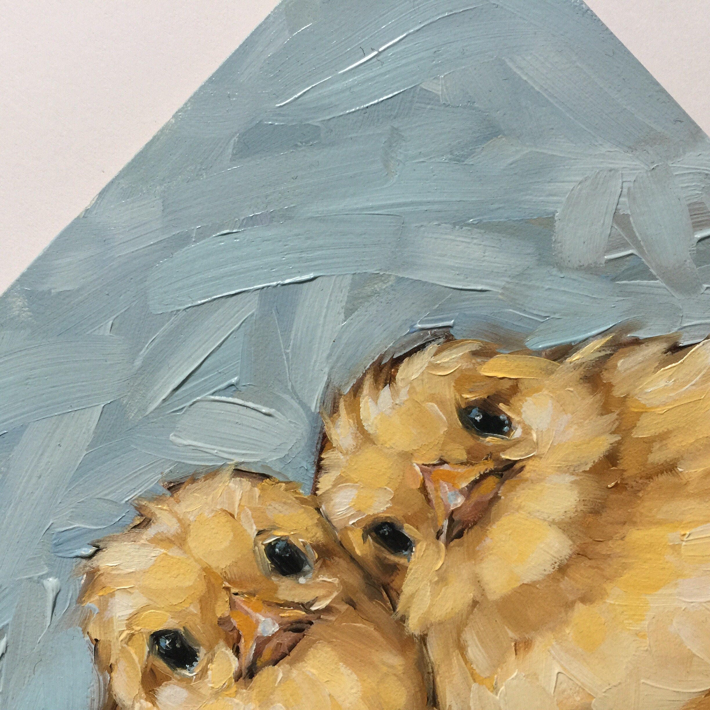 Baby chicken painting Original 6x6 oil painting of two Etsy