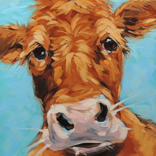 Cow Painting, 11x14 inch original oil painting of a whimsical Cow, cow art, paintings of cows