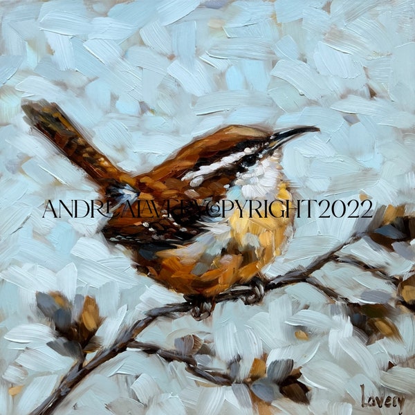 CAROLINA FALL. 8x8" on 1 1/2" raised panel. Original impressionistic Wren  oil painting *Note Shipping Date