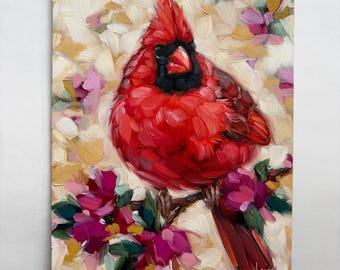 Studio Clean Out Sale! 5x7". Original Cardinal oil painting on flat panel. "Full Bloom"  *Note Shipping Date