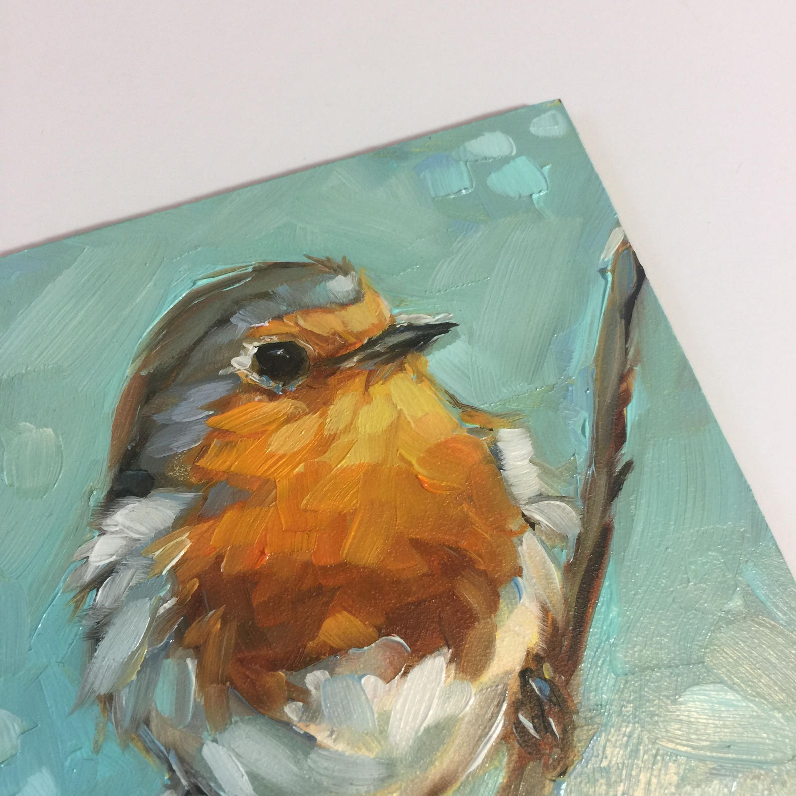 Robin painting 4x4 impressionistic original oil painting Etsy