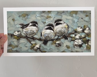 Impresión artística de pájaro Chickadee 'Amistad'. Hecho a pedido. *NOTA: Detalles de envío.