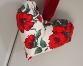 Christmas Heart Decoration with Bell - Liberty Print Red Roses/Red Velvet