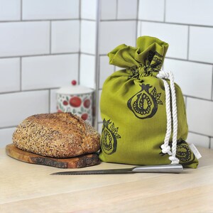Linen Bread Bag Reusable Bread Bag Sourdough Bag Green Pomegranate Handprinted Bread Bag Produce Bag Food Storage Bag Eco-friendly Bag UK