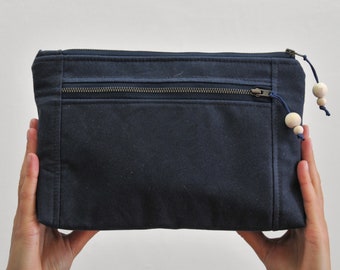 Waxed Canvas Toiletry Bag, Navy Waterproof Travel Wash Bag