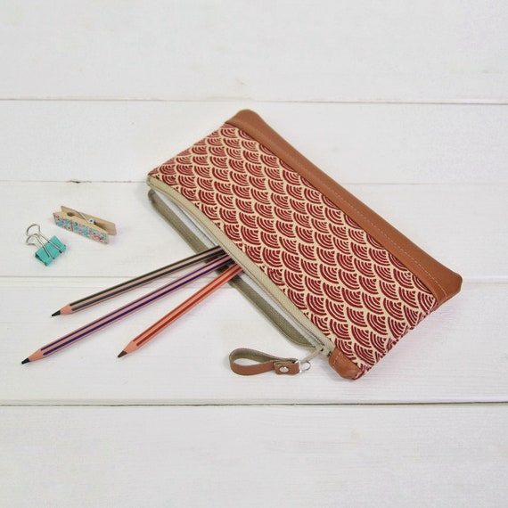 Pencil Case Recycled Leather Pencil Holder Stationary Pouch Pen