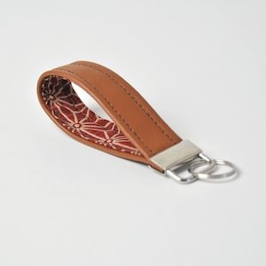 Leather Keychain Keyfob Recycled Leather Keychain Gift for Men Leather Keyfob Japanese Fabric Red Keychain Sustainable Gift for Him