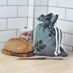 Linen Bread Bag Reusable Bread Bag Sourdough Bag Homemade Bread Bag Handprinted Bread Bag Produce Bag Food Storage Bag Eco-friendly Bag UK