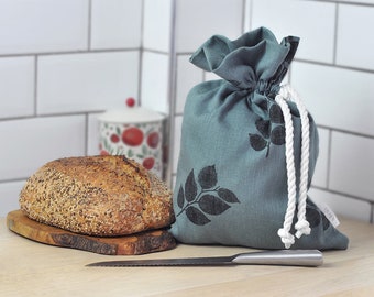 Linen Bread Bag Reusable Bread Bag Sourdough Bag Homemade Bread Bag Handprinted Bread Bag Produce Bag Food Storage Bag Eco-friendly Bag UK