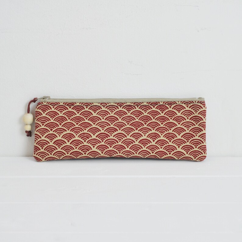 Pencil Case Stationery Pouch Small Pouch Brush Holder Small Pouch Pen Holder Back to School Gift for Her Sustainable Gift Red Japanese Wave
