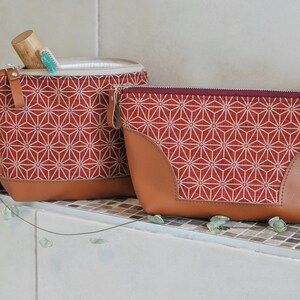 Trousse de toilette en cuir Trousse de maquillage pour femme Rouge Organisateur de maquillage japonais Pochette zippée Sac cosmétique Sac de voyage Sac de lavage Porte-brosse Éthique image 6