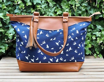 Cross body Bag Leather Shoulder Bag Womens Purse Recycled Leather Handbag Crossbody Bag for Women Diaper Bag Nappy Bag Navy Bag Bird Bag