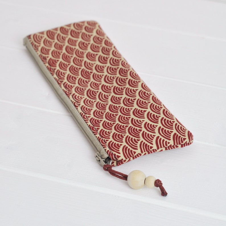 Pencil Case Stationery Pouch Small Pouch Brush Holder Small Pouch Pen Holder Back to School Gift for Her Sustainable Gift Red Japanese Wave