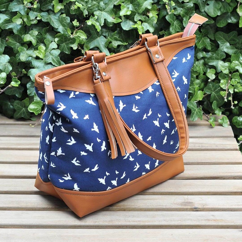 Cross body Bag Leather Shoulder Bag Womens Purse Recycled Leather Handbag Crossbody Bag for Women Diaper Bag Nappy Bag Navy Bag Bird Bag image 2