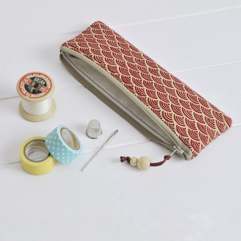 Pencil Case Stationery Pouch Small Pouch Brush Holder Small Pouch Pen Holder Back to School Gift for Her Sustainable Gift Red Japanese Wave