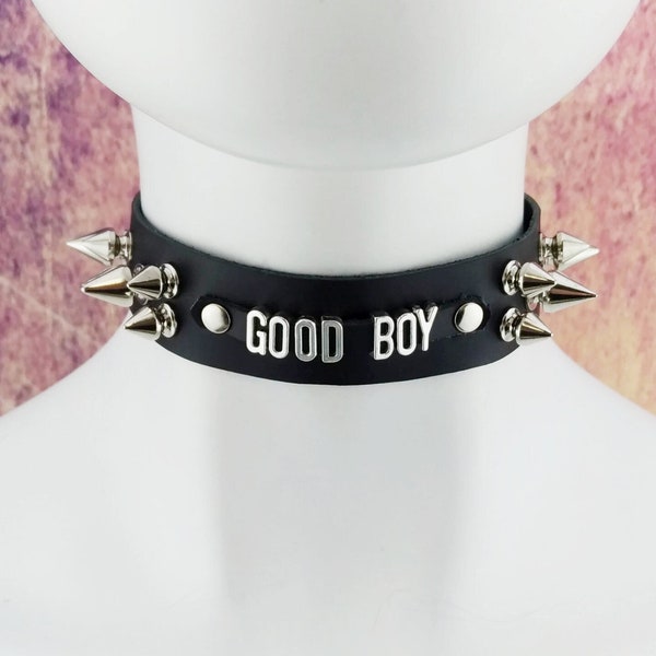 Ras de cou en cuir Good Boy/Fille | Collier de jour de soumission personnalisé pour BDSM, Petplay, Cosplay, cadeau Dom Sub | Collier ras de cou gothique et cosplay sexy