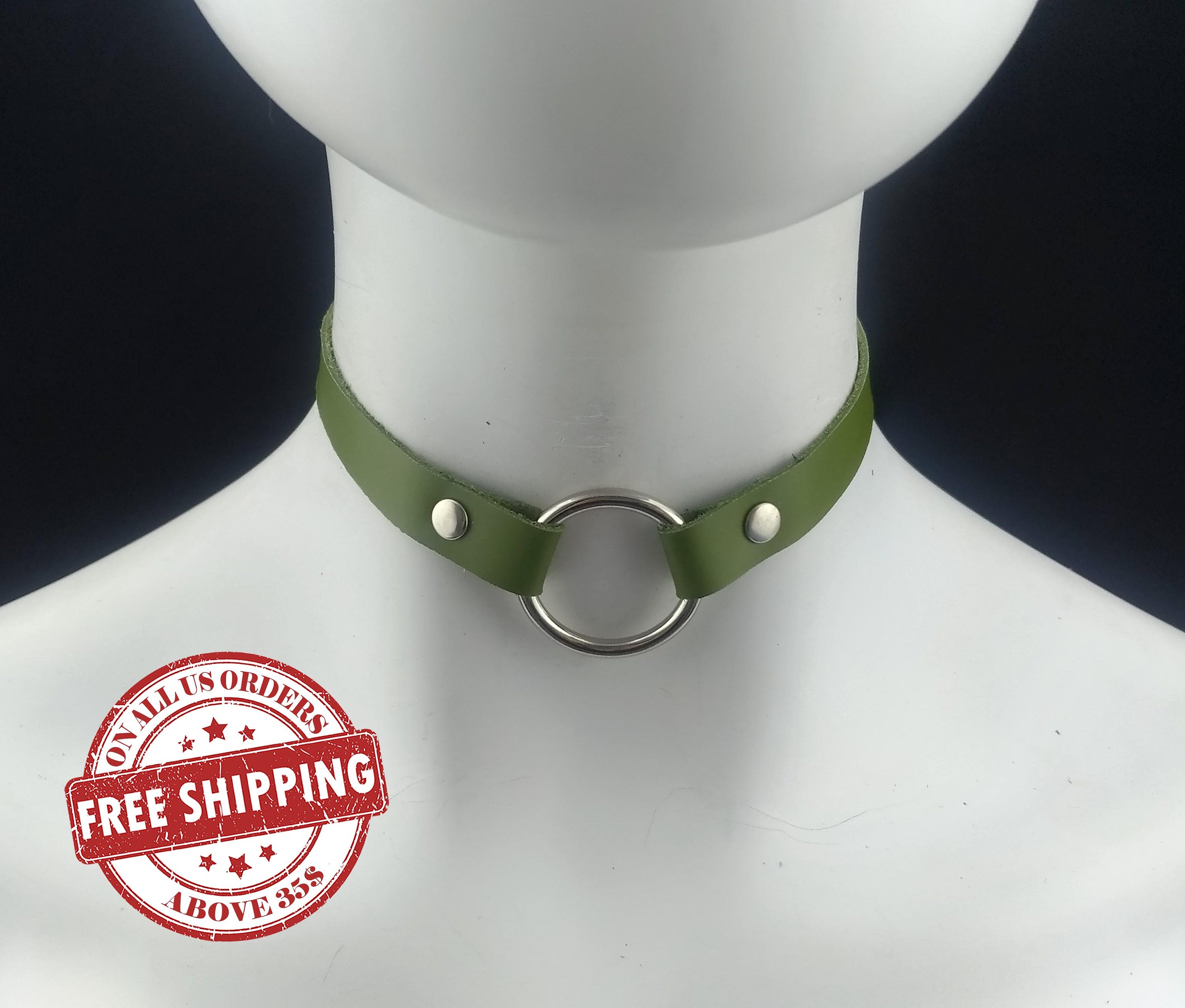 Choker Genuine Leather Olive Green Leather Choker with Etsy